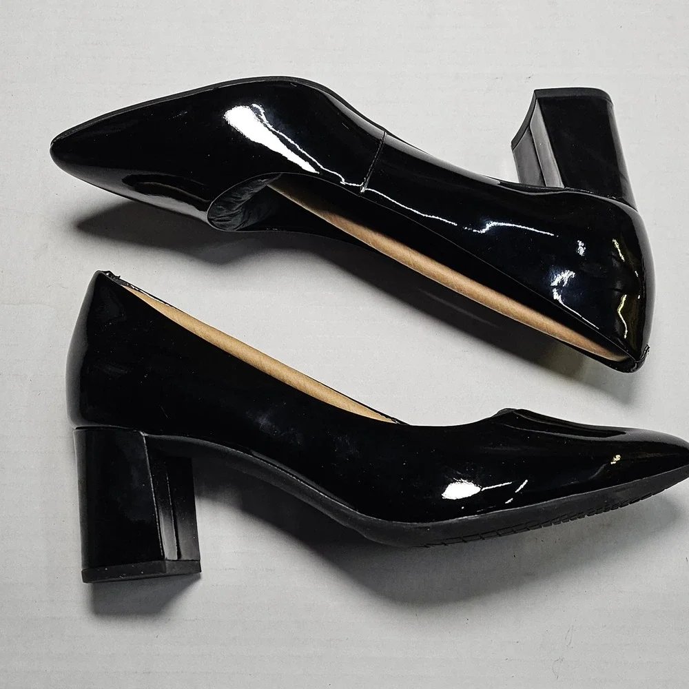 Rockport Total Motion TM‎ Salima Pump CG7773 Black Patent Leather Block Heel 5M